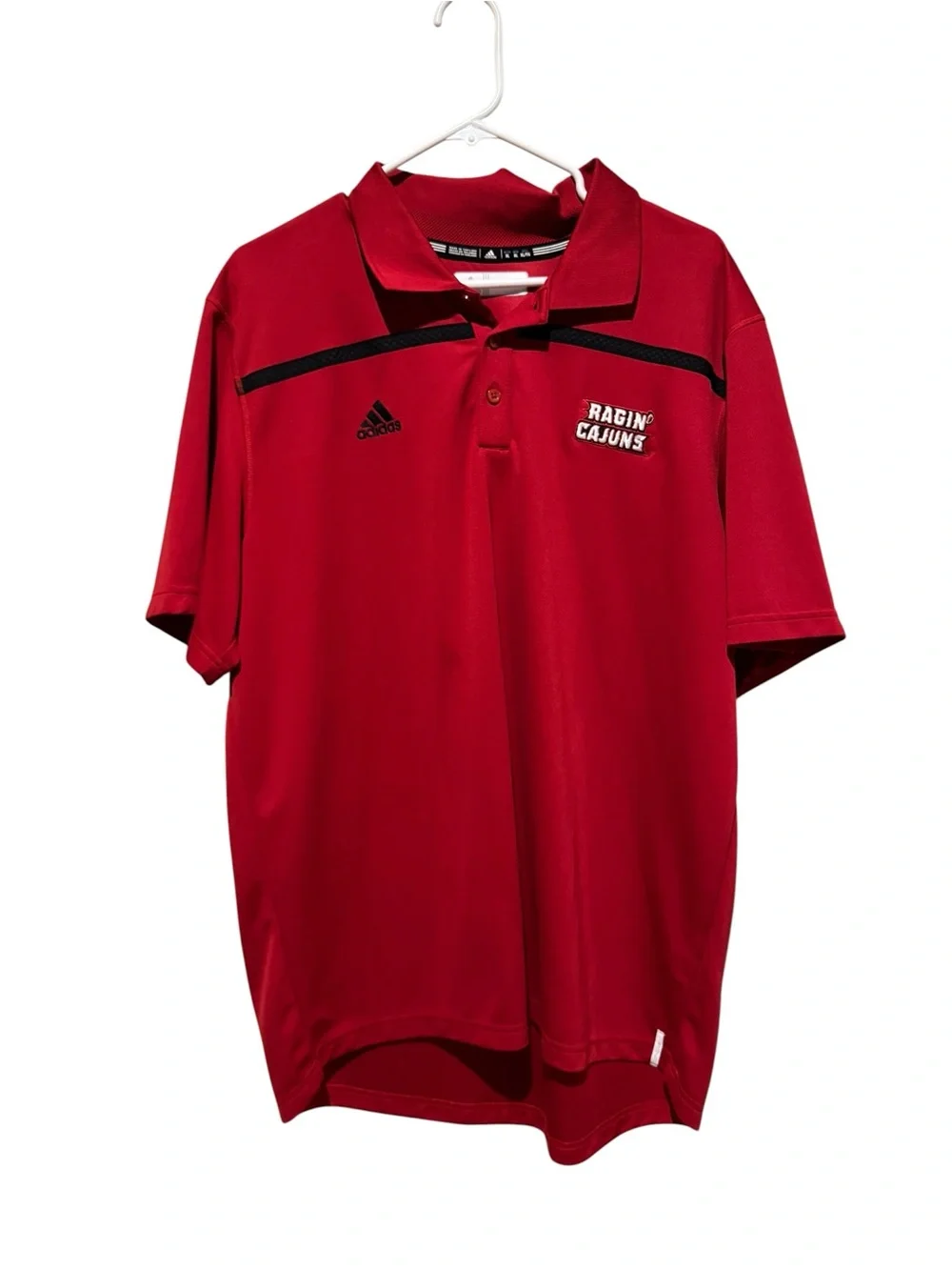 adidas Red Ragin' Cajuns Polo Shirt with Black Accents